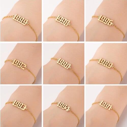 1980 to 2000 Birth Year Number Charm Bracelets for Women Stainless Steel Gold Color Chain Link Bracelet Fashion Jewelry Anklet