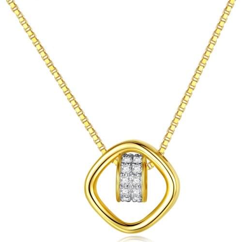 MetJakt S925 Sterling Silver Micro Inlaid Zircon Double Ring Pendant Fashion All-match Womens Necklace