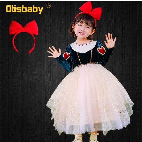 Winter Girls Long Sleeve Velvet Dresses Birthday Fancy Girl Party Snow White Dress Christmas Princess Costume Boutique Baby Gown