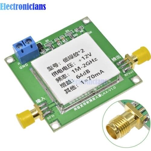 0.1-2GHz 64dB Gain RF Broadband Amplifier Board Low Noise Amplifier LNA Module Low Noice 12V DC