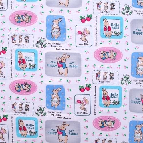 1 yard Cotton Twill Fabric for sewing pathwork, cloth, bedding - patch, rabit, flower, fruit (A) (width=160cm)