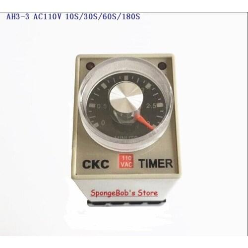 2 Sets/Lot AH3-3 AC110V 10S/30S/60S/180S Power On Delay Timer Time Relay 110VAC 8 Pins With PF083A Socket Base