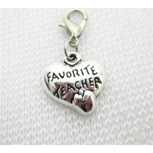New 20pcs Favorite Teacher Hearts Charms Lobster Clasp Charms Diy Jewelry Accessory For Bracelets Floating Hanging Charms