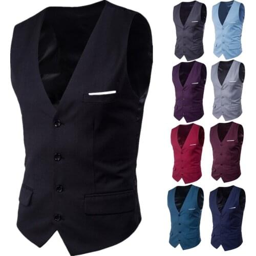 9 Color Mens Business Casual Slim Vests Fashion Men Solid Color Single Buttons Vests Fit Male Suit For Men Spring Autumn S-6XL