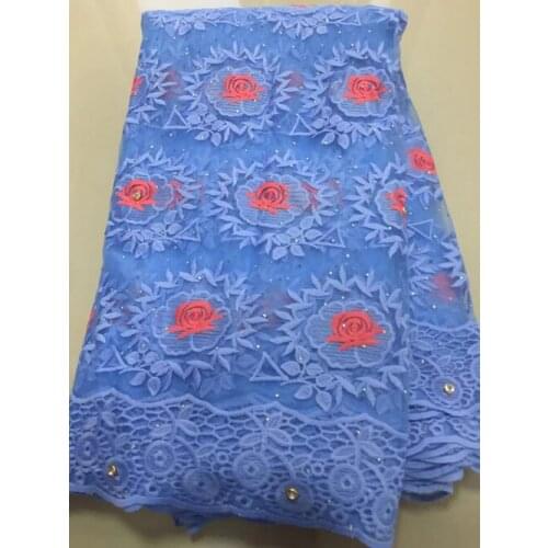 African Lace Fabric High Quality French Nigerian Beads Embroidered Tulle Lace Fabric With Women Wedding Party Dress VLL4174 Blue