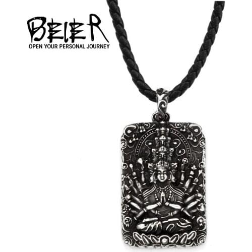 Beier Stainless Steel Thousand Hands Guanyin Pendant Chain Necklace men Jewelry LLBP8-537P