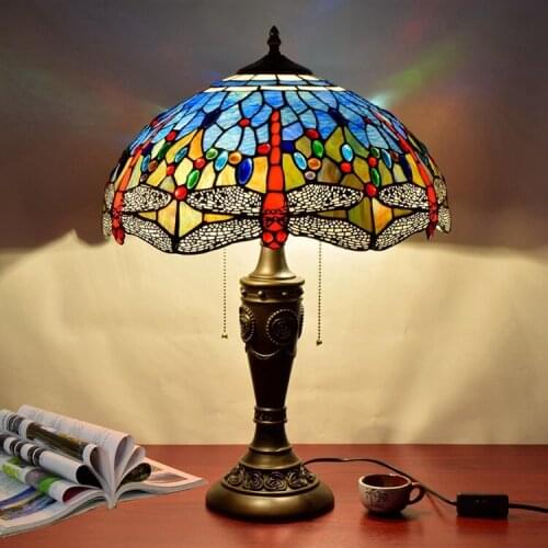 16 inch european blue dragonfly hotel bar decorative table lamp Tiffany stained glass bar dining room bedroom bedside desk lamp