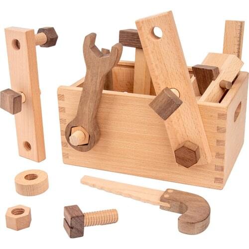 Kids Toddlers Portable Repair Wooden Toolbox Set Smooth Take Apart Toys Multifunctional Toys Educational Montessori Children Toy