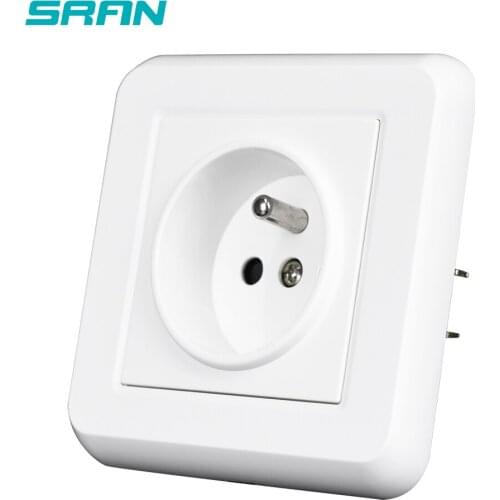 SRAN france power socket, 16A 220V white PC panel with iron plate and Iron claw wall socket france for plug french