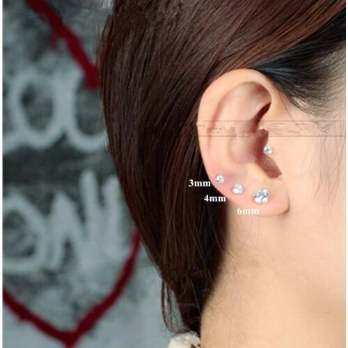 EYJ-002 Never Fade Earrings Men Women Titanium Zircon Stud Ear bones Aretes Hombre Gold Jewery Pendiente Hombre 4 Claws Simple