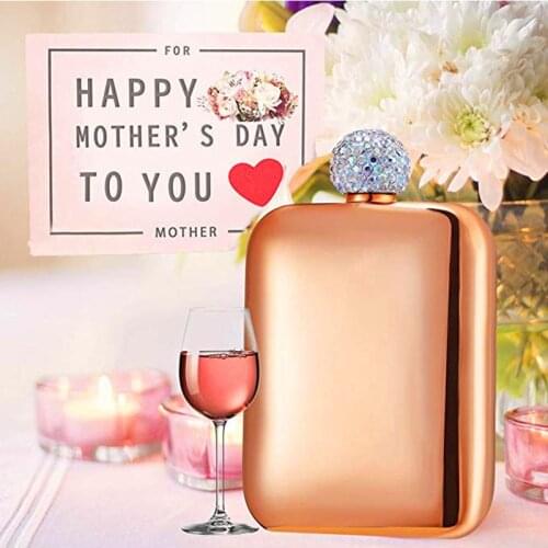 6oz Alcohol Flask Crystal Lid Stainless Steel Wine Bottle Wedding Pocket Flask For Mothers Day Gift Bridal Party Custom Gift