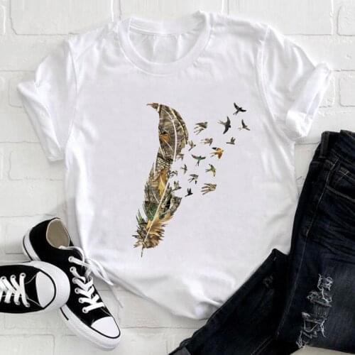 T-shirts Top Women Watercolor Feather Bird Cartoon 90s Casual Print Lady Womens Graphic T Shirt Ladies Female Tee T-Shirt