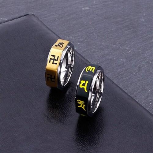 Individual ethnic wind stainless steel ring Mens titanium steel ring six-word mantra retro ring jewelry