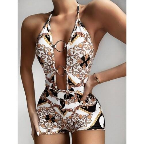 Justchicc Print Floral Hollow Out 2020 Summer Fashion Swimsuit Backless Lace Halter Beach Wear Swimsuit Adjustable Strap Bikini