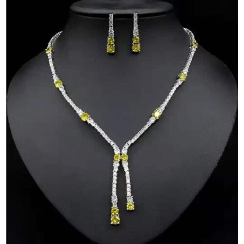 Funmode Yellow Color Necklace Earring Classic Bridal Jewelry Set For Women accesorios para mujer Wholesale FS224