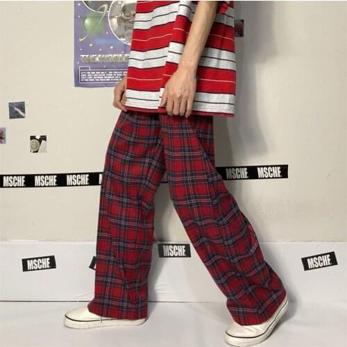 Harajuku Red Plaid Pants Women Gothic Streetwear Checked Trousers 2021 Korean Fashion Oversize Wide Leg Sweatpants
