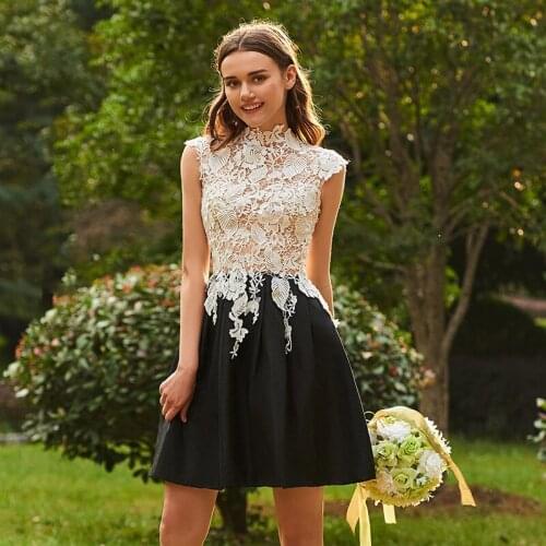 Tanpell lace bridesmaid dress high neck cap sleeves above knee gown lady homecoming wedding party customed bridesmaid dresses