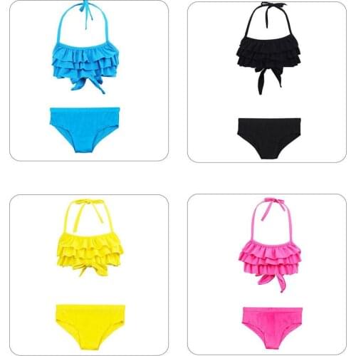 Girl Swimsuit Two Pieces Childrens Swimwear Swim Suits Children Split Hollow Falbala Bikini Sets Bathing Suit