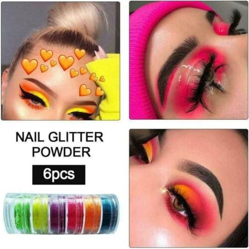 6 Colors Set Neon Loose Powder Eyeshadow Pigment Matte Mineral Spangle Nail Powder Makeup Shimmer Shining Eye shadow TSLM2