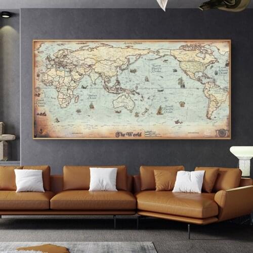 Retro Wall Paintings Print Nautical Ocean Sea World Map on Canvas Painting Home Decor Wall Poster for Living Room Decoration
