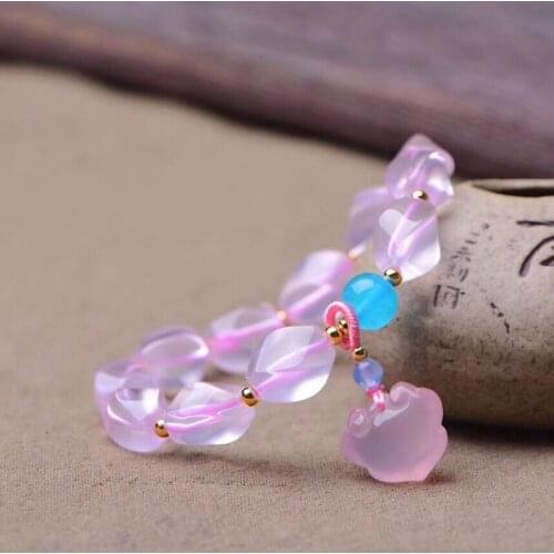 Wholesale Pink Natural Crystal Bracelets With Shape Bead With Pixiu Pendant Bracelet Lucky for Women Fresh Gift Crystal Jewelry