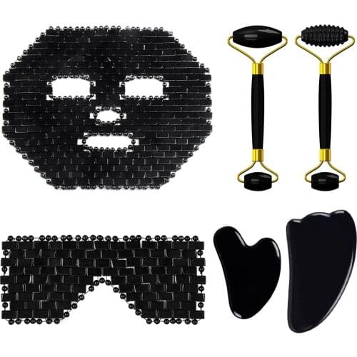 Natural Obsidian Face Mask Facial Care Massage Roller Gua Sha Board Black Crystal Eye Relax Mask Anti Aging Skin Care Tools