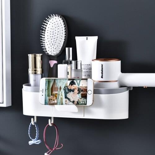 Toilet Hair Dryer Rack Storage Box Free Perforation Wall Hanging Hair Dryer Bathroom Accessories Bathroom Storage Basket Shelf