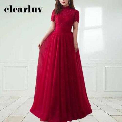 Burgundy Evening Dress DR1011 High Collar Plus Size Evening Gowns For Women Over 100 KG Robe De Soiree Beading Formal Dresses