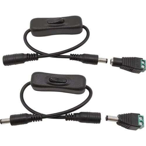 Light Switch DC 12V 5.5x2.1mm Male Female Power Cable Connector ON OFF Inline 304 Switch and DC 5.5*2.1mm Male Female Connectors