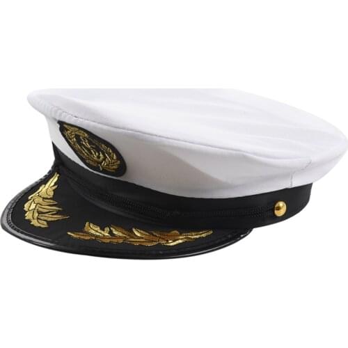 Adult Yacht Boat Captain Hat Navy Cap Ship Sailor Costume Party Fancy Dress Black+White