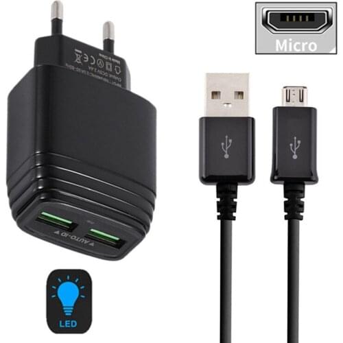 For Xiaomi POCO X3 Motorola Moto G8 Power G9 Play E6 Phone Charger 2.4A Double USB Charge Adapter Type C Micro Cable Redmi 9 4A