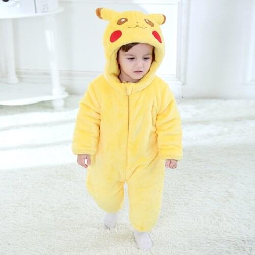Yellow Cartoon Baby Romper Warm Winter Halloween Costume Christmas Thick Unisex Flannel Jumpsuit Infant Toddler Clothes 11-25