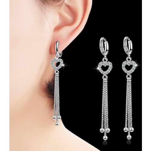 Hollow Heart Zirconia Earrings Fashion Long Tassels Drop Earring Fashion Wedding Party Accessories Gift for Women Brincos