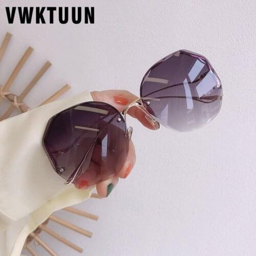 VWKTUUN Rimless Sunglasses Women Oversized Shades UV400 Glasses Gradient Lens Glasses Irregular Bent Frame Sunglasses For Women