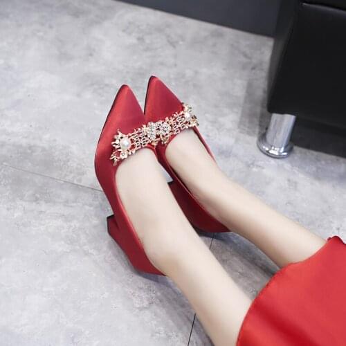 Women Pumps Shoes Woman High heels Sexy Wedding Party Solid Female Shallow Nightclub Stilettos Dress Solid Black Shoe U14-46