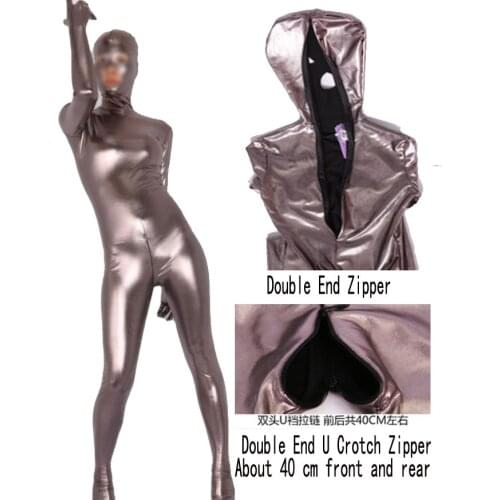 Woman PU Leather Bodysuit One Piece Tights Cosplay Zip Open Crotch Sex Appeal Jumpsuits Full Coat Zentai All-Inclusive Catsuit