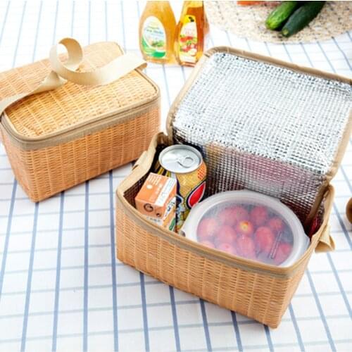 ZK40 Portable Picnic Bag Wicker Rattan Waterproof Tableware Insulated Thermal Cooler Food Container Basket for Camping Picnic