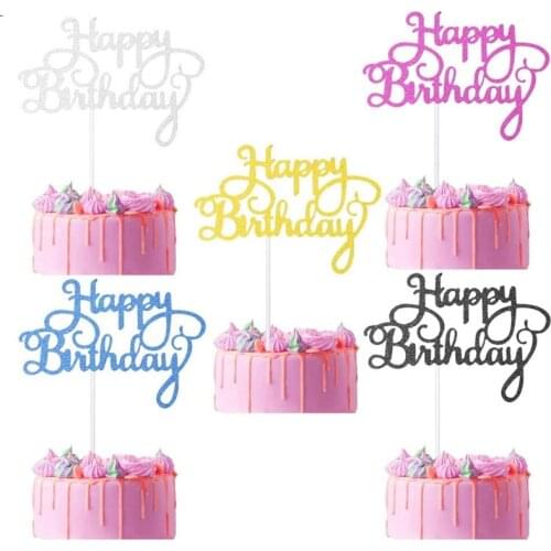 10pcs Gold silver Happy Birthday Cake Topper Glitter Birthday Party Cupcake Topper For Baby Shower Cake Gift Dessert Decoration