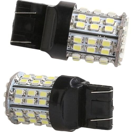 2Pcs T20 LED 64-SMD 1206 Universal Low Consumption High Power Tail Stop Brake Light Bulb Lamp White W21W 7443 7440#288232