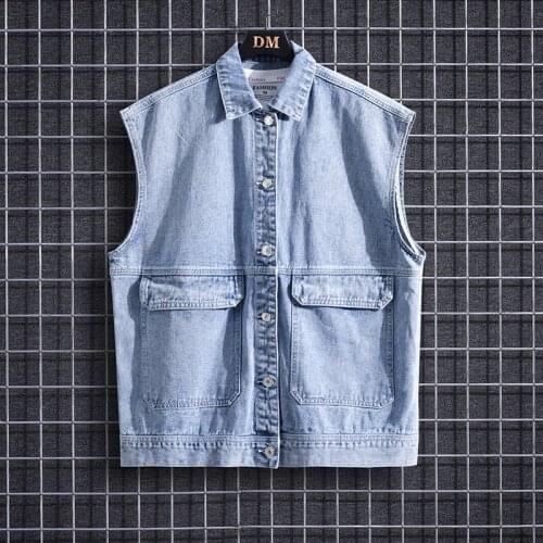 2021 Mens Autumn Light Blue Denim Vest Youth Slim Personality Vest