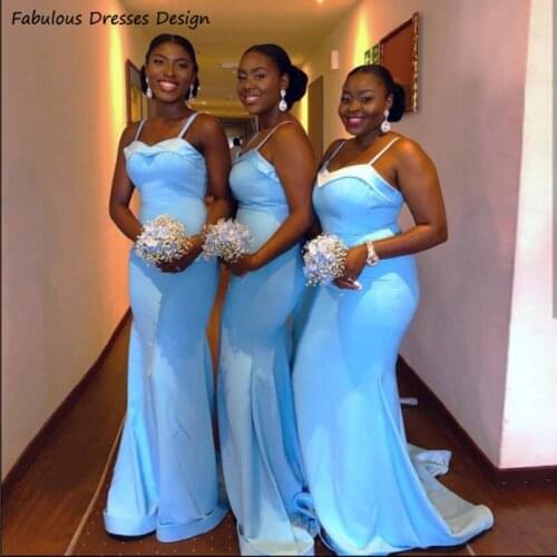 2021 Sweetheart Sky Blue Bridesmaid Dresses Mermaid Backless Bowknot Long Wedding Party Dress Elegant Vestido De Fiesta De Boda