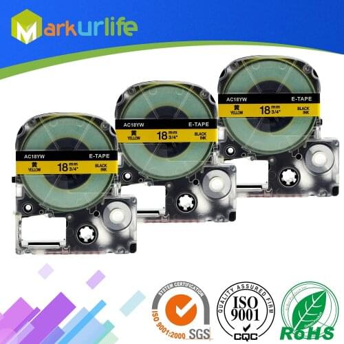 3 PCS/Lot Cassette Tape Compatible for EPSON LW-300 LW-400 LW-600P LW-700 LC-4WBN9 Printer (18mm x 8m, Black on Yellow)