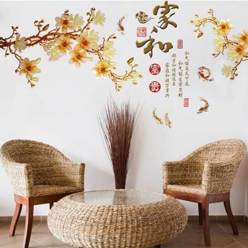3D Magnolia Wall Stickers Flower Living Room Bedroom Backdrop Wall Decor Chinese Style Home Office Decor Teen Room Aesthetic