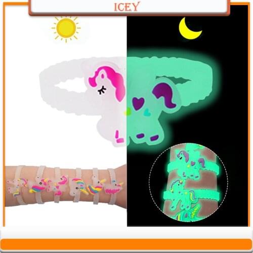 6pcs Luminous Unicorn Bracelets Animal Unicorn Jewelry Silicone Wristband Cuff Bangles Unicorn Rubber Toys Birthday Party