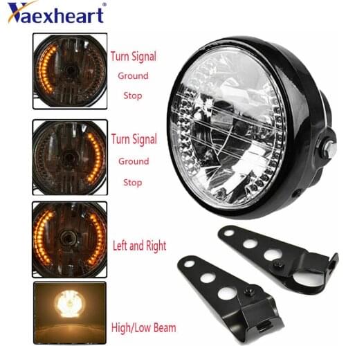 7" Universal Motorcycle Headlight Lamp Amber LED Turn Signal Indicator With Bracket For Harley Chopper Cafe Racer Bobber