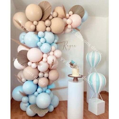 90pcs Apricot Macaron Blue Foil Balloons Garland Arch Kit Wedding Balloon Cream Peach Birthday Anniversary Party Decor Supplies