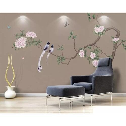 Beibehang Custom fashion modern classic hand-painted flowers and birds HD TV background painting papel de parede 3d wallpaper
