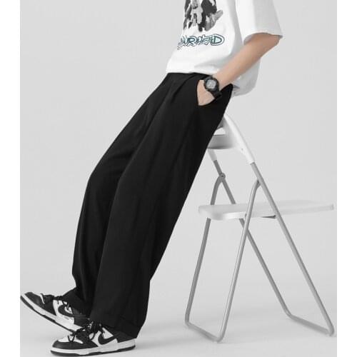 Summer Thin Casual Pants Mens Fashion Black Beige Wide-leg Pants Men Trousers Korean Loose Straight Suit Pants Mens Dress Pants