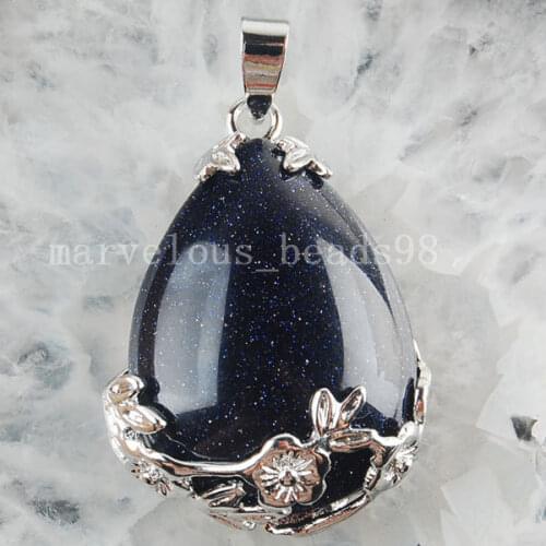 Free Shipping Fashion Jewelry 11x36mm Blue Sand Stone Water Drop Pendant Bead 1Pcs MC3101