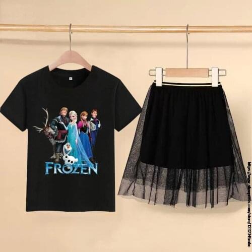 Disney New Frozen Elsa Anna Cartoon Children Candy Set Skirt Magic Girl Short Sleeve 2 Piece Set